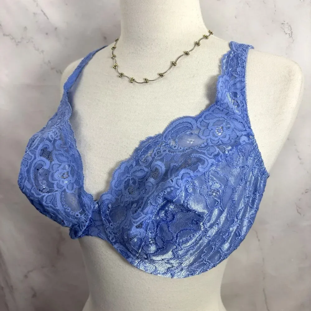 Vintage 90s Olga 36DD Sheer Lace Bra Burgundy 33580 Unlined Cauliflower Blue